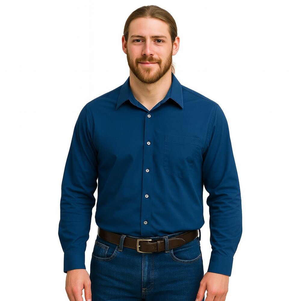Stafford Blue Long Sleeve Pinstripe Shirt Neck 15.5 - Picture 2 of 8